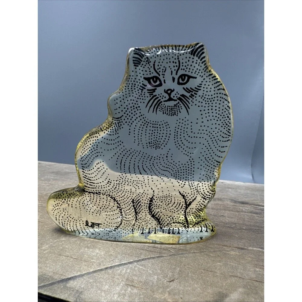 Vintage 1960's Abraham Palatnik Lucite Transparent Seated Cat Op-Art Figurine 3